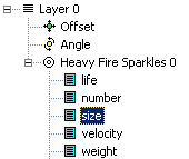 Emitter size property selected in hierarchy