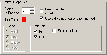 emitter properties section of props dialog