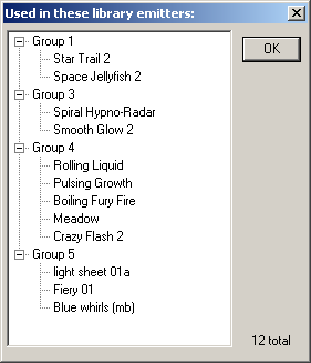 list of emitters that use the selected shape